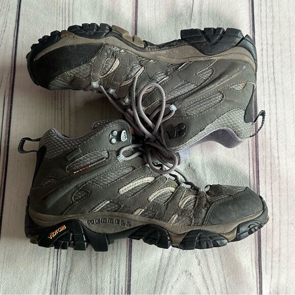 Merrell Womens Moab Mid Gore-Tex Grey Periwinkle Waterproof Boots J87316 Sz 8.5 - Picture 4 of 9